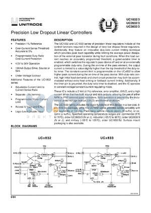 UC2833J datasheet - PRECISION LOW DROPOUT LINEAR CONTROLLERS