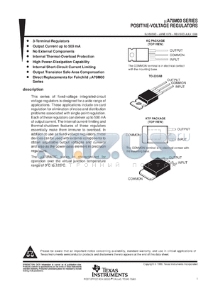 UA78M08CKTP datasheet - GENERAL PURPOSE, MEDIUM CURRENT POSITIVE-VOLTAGE REGULATOR