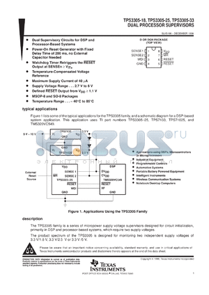 TPS3305-18DGNR datasheet - DUAL PROCESSOR SUPERVISORY CIRCUITS