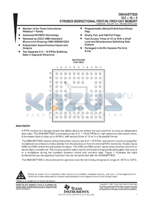 SNJ54ABT7820GB datasheet - 512 X 18 X 2 BIDIRECTIONAL ASYNCHRONOUS FIFO MEMORY