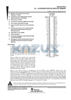 SN74ACT7814-25DL datasheet - 64 X 18 ASYNCHRONOUS FIFO MEMORY