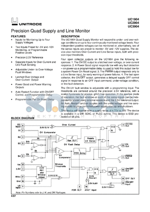 UC2904DW datasheet - PRECISION QUAD SUPPLY AND LINE MONITOR