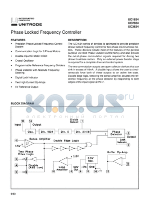 UC3634N datasheet - PHASE LOCKED FREQUENCY CONTROLLER
