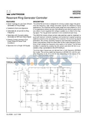 UCC3752D datasheet - RESONANT RING GENERATOR CONTROLLER