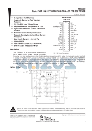 TPS5602EVM-121 datasheet - DUAL HYSTERETIC SYNCHRONOUS RECTIFIER CONTROLLER
