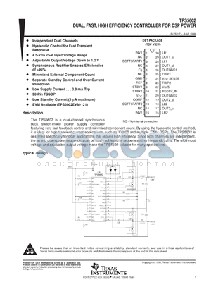 TPS5602IDBT datasheet - DUAL HYSTERETIC SYNCHRONOUS RECTIFIER CONTROLLER