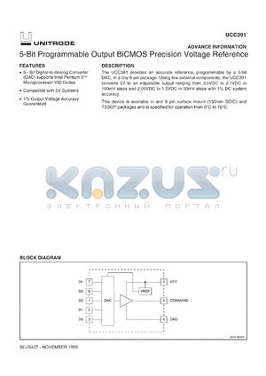 UCC391P datasheet - 5-BIT PROGRAMMABLE OUTPUT BICMOS PRECISION VOLTAGE REFERENCE