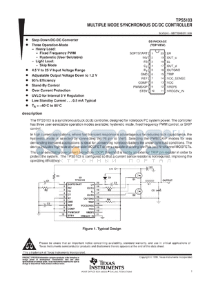 TPS5103EVM-136 datasheet - MULTI-MODE SYNCHRONOUS DC/DC CONTROLLER