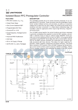 UCC3857DW datasheet - ISOLATED BOOST PFC PREREGULATOR CONTROLLER