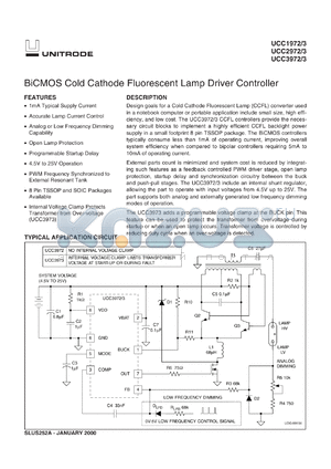 UCC2972N datasheet - BICMOS COLD CATHODE FLUORESCENT LAMP DRIVER CONTROLLER