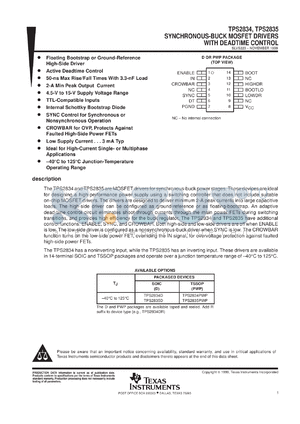 TPS2835DR datasheet - SYNCHRONOUS-BUCK MOSFET DRIVERS WITH DEADTIME CONTROL