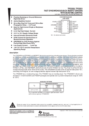 TPS2831PWPR datasheet - SYNCHRONOUS-BUCK MOSFET DRIVER WITH DEAD TIME CONTROL