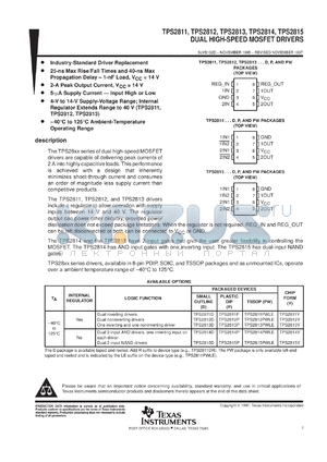 TPS2815DR datasheet - DUAL HIGH-SPEED MOSFET DRIVERS, 2 INPUT NAND