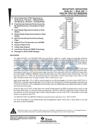 SN74ACT2227DWR datasheet - 64 X 1 X 2 DUAL INDEPENDENT SYNCHRONOUS FIFO MEMORIES