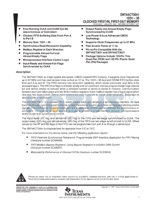 SN74ACT3641-15PCB datasheet - 1024 X 36 SYNCHRONOUS FIFO MEMORY