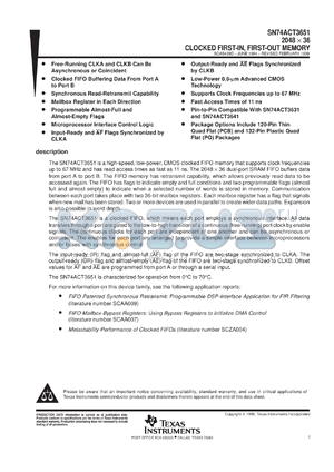 SN74ACT3651-15PCB datasheet - 2048 X 36 SYNCHRONOUS FIFO MEMORY