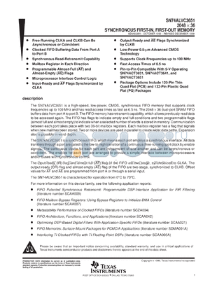 SN74ALVC3651-10PCB datasheet - 2048 X 36 3.3-V SYNCHRONOUS FIFO MEMORY