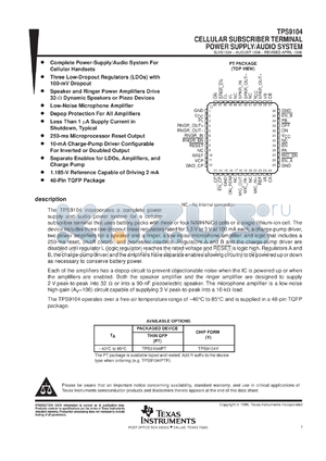 TPS9104IPTR datasheet - INTEGRATED WIRELESS COMM POWER SUPPLY AND AUDIO