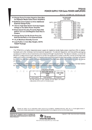 TPS9103PWLE datasheet - INTEGRATED GAAS POWER SUPPLY AND PROTECTION