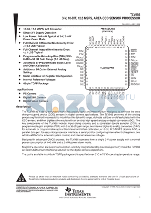 TLV986CPFB datasheet - 3 V, 10-BIT, 12.5 MSPS, AREA CCD SENSOR PROCESSOR