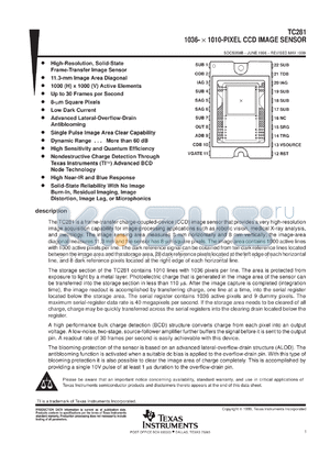 TC281-30 datasheet - 1036- X 500-PIXEL CCD IMAGE SENSOR