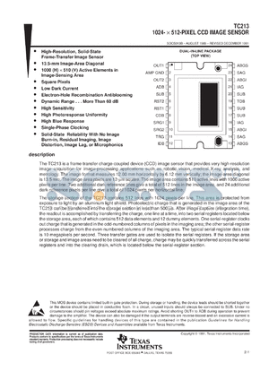 TC213-50 datasheet - 1024- X 512-PIXEL CCD IMAGE SENSOR