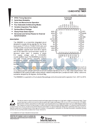 SN28835FS-X datasheet - 1/2-INCH NTSC TIMER