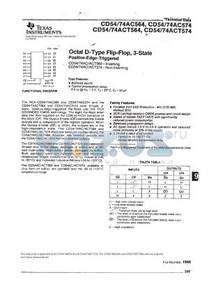 CD54AC574F3A datasheet - NON-INVERTING OCTAL D-TYPE FLIP-FLOPS WITH 3-STATE OUTPUTS