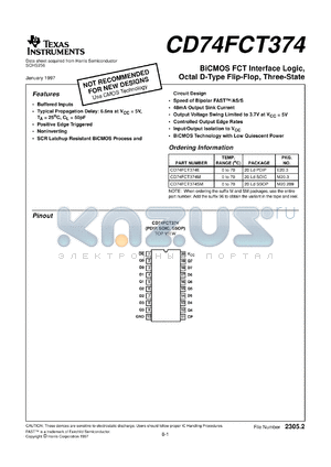 CD74FCT374M96 datasheet - BICMOS FCT INTERFACE LOGIC OCTAL D-TYPE FLIP-FLOPS WITH 3-STATE OUTPUTS