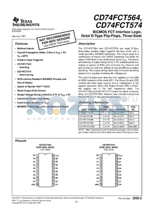 CD74FCT574M96 datasheet - BICMOS FCT INTERFACE LOGIC OCTAL NON-INVERTING D-TYPE FLIP-FLOPS WITH 3-STATE OUTPUTS