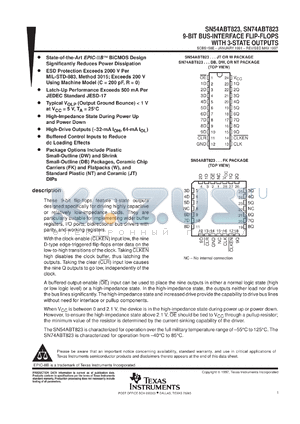 SNJ54ABT823W datasheet - 9-BIT BUS-INTERFACE FLIP-FLOPS WITH 3-STATE OUTPUTS