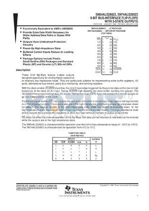 SNJ54ALS29823JT datasheet - 9-BIT BUS-INTERFACE FLIP-FLOPS WITH 3-STATE OUTPUTS