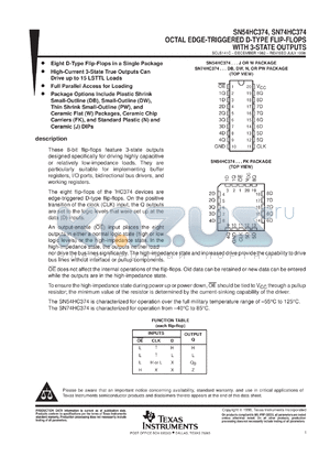SN74HC374N3 datasheet - OCTAL EDGE-TRIGGERED D-TYPE FLIP-FLOPS WITH 3-STATE OUTPUTS