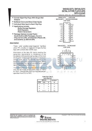 SN74ALS273DWR datasheet - OCTAL D-TYPE POSITIVE-EDGE-TRIGGERED FLIP-FLOPS WITH CLEAR