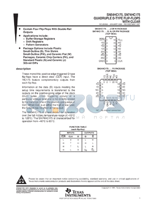 SN74HC175APWR datasheet - QUADRUPLE D-TYPE FLIP-FLOPS WITH CLEAR