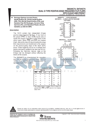 SN74HC74ADBR datasheet - DUAL D-TYPE POSITIVE-EDGE-TRIGGERED FLIP-FLOPS WITH CLEAR AND PRESET