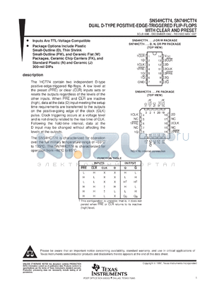 SN74HCT74ADBR datasheet - DUAL D-TYPE POSITIVE-EDGE-TRIGGERED FLIP-FLOPS WITH CLEAR AND PRESET