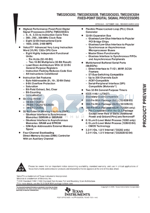 TMX320C6203GLS datasheet - FIXED-POINT DIGITAL SIGNAL PROCESSOR