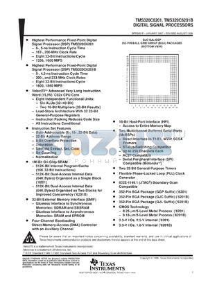 TMS320C6201GJL200 datasheet - FIXED-POINT DIGITAL SIGNAL PROCESSOR