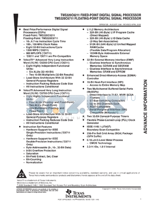 TMX320C6711GFN datasheet - FLOATING-POINT DIGITAL SIGNAL PROCESSOR