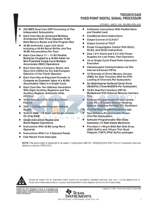 TMS320VC5420PGE200 datasheet - DIGITAL SIGNAL PROCESSOR