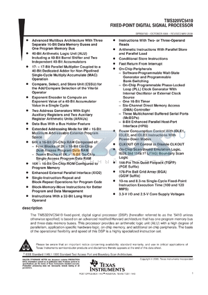 TMS320VC5410GGW100 datasheet - DIGITAL SIGNAL PROCESSOR