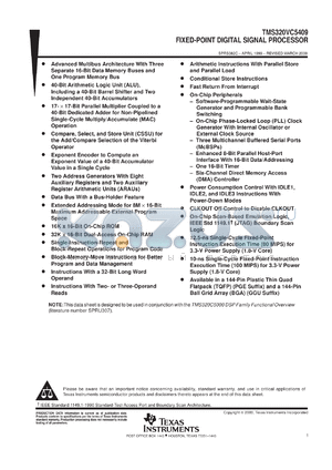 TMX320VC5409GGU100 datasheet - DIGITAL SIGNAL PROCESSOR