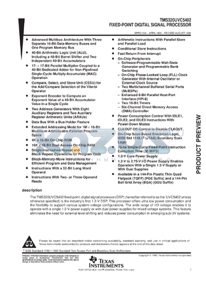 TMS320UVC5402PGE30 datasheet - DIGITAL SIGNAL PROCESSOR