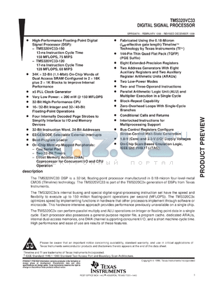TMX320VC33PGE datasheet - DIGITAL SIGNAL PROCESSOR