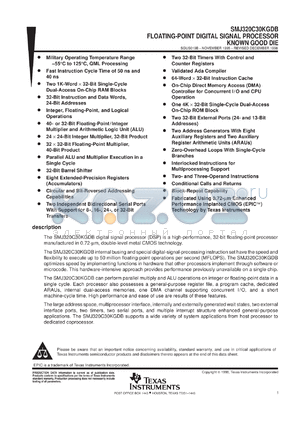 SMJ320C30KGDM40B datasheet - DIGITAL SIGNAL PROCESSOR,MILITARY KNOWN GOOD DIE