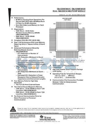 SMJ320MCM42DHFNM40 datasheet - DUAL SMJ320C40 MULTICHIP MODULE, DIGITAL SIGNAL PROCESSOR