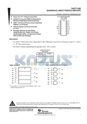 74ACT11008DR datasheet - QUADRUPLE 2-INPUT POSITIVE-AND GATES