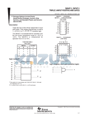 SNJ54F11FK datasheet - TRIPLE 3-INPUT POSITIVE-AND GATES