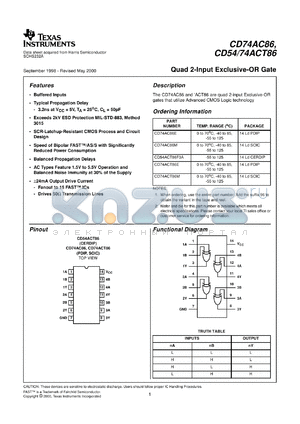 CD74ACT86M96 datasheet - QUAD 2-INPUT EXCLUSIVE-OR GATES